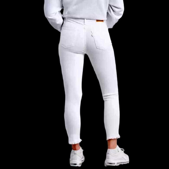 Levis 721 Denim Jeans White Hi-Rise Skinny Ankle 5-Pocket Distressed Raw Hem - Picture 6 of 14